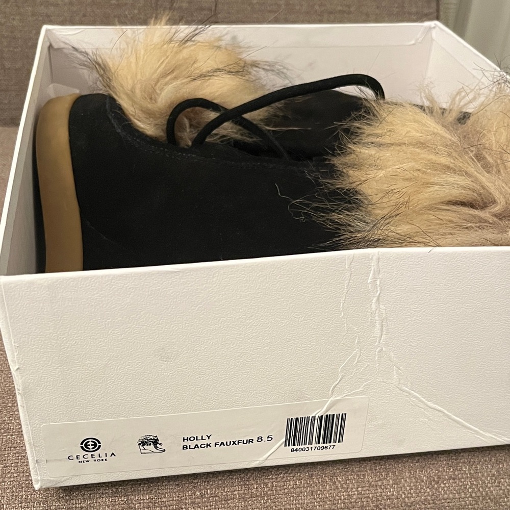 Cecelia New York Womens’ Holly Black Fur-Trim Wedge Booties - Picture 7 of 7